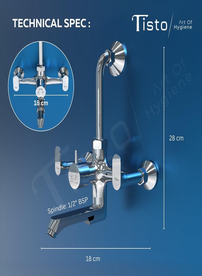 Tisto 10 Year Warranty Wall Mixer for Bathroom 2 in 1 Complete Set with Provision Long L Bend Pipe for Shower, Suitable for Hot Cold Water, Mixture Tap for Bathroom, Full Brass - Image 4